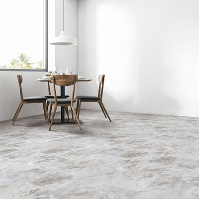 large format vinyl tile flooring in dining room