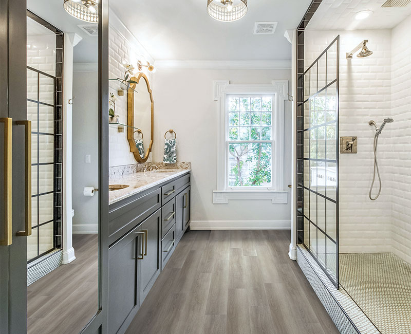 rustic vinyl plank flooring in bathroom